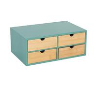 Relaxdays Organizador de escritorio de bambú con 4 cajones, almacenamiento de suministros de oficina, 14 x 33 x 21 cm, menta/natural