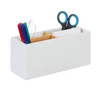 Relaxdays Organizador de Escritorio, Bambú, 4 Compartimientos, Oficina o Baño, Portalápices, 8 x 21 x 9 cm, Blanco, Madera