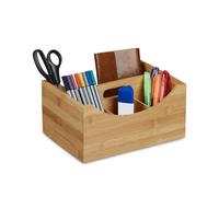 Relaxdays bambú organizador de escritorio, soporte para el lápiz, 4 compartimentos, asa, Natural Madera Grano, tamaño: aprox. 12 x 25 x 18 cm), color marrón