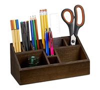 Relaxdays Organizador de escritorio, Bambú, Diez compartimentos, Marrón oscuro