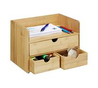 Relaxdays Organizador de Escritorio, Bandeja para Cartas, Bambú, Marrón | Cajones para utensilios de oficina, organizador de escritorio