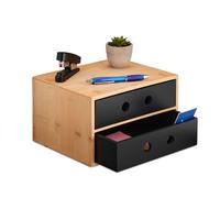 Relaxdays Organizador de escritorio con 2 cajones marrón claro,negro