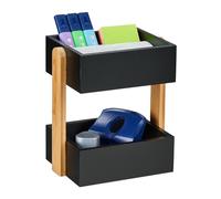 Relaxdays Organizador de Escritorio con 2 Niveles, Bambú y MDF, 2 Compartimentos, 25 x 22 x 16,5 cm, Negro y Natural