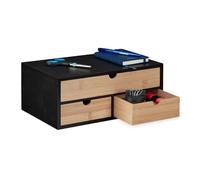 Relaxdays Organizador de Escritorio con 3 Cajones, Bambú Veteado y MDF, para Oficina, 13,5 x 33 x 21 cm, Natural y Negro, Tablero de Fibras