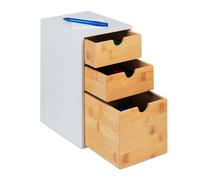 Relaxdays Cajonera, 3 Cajones, Bambú y MDF, 28 x 17 x 21,5 cm, Organizador para Oficina y Despacho, Natural/Blanco