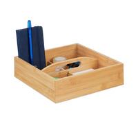 Relaxdays Organizador de Escritorio con Asa, 4 Compartimentos, 6,5 x 25 x 25 cm, Portalápices para Oficina, Natural