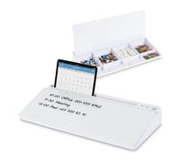 Relaxdays Organizador de Escritorio con Pizarra, 8 Compartimentos, plástico, 5,5 x 40 x 18 cm, Blanco