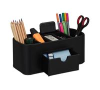 Relaxdays Portabolis, Organizador Escritorio Efecto Piel, Portabolígrafos, 7 Compartimentos, 10,5x26x11,5 cm, Negro
