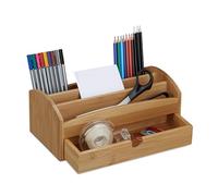 Relaxdays Organizador de Escritorio, Cuatro Compartimentos, Cajón, Multiusos, Bambú, 11 x 27,5 x 15 cm, 1 Ud., Marrón
