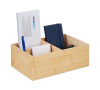 Relaxdays Organizador de Escritorio de Bambú, 3 Compartimentos, Caja Almacenaje Baño u Oficina, 9,5 x 29 x 19cm, Natural, Tablero de Fibras