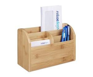 Relaxdays - Organizador de Escritorio Hecho de bambú, 15 x 23 x 10 cm, deposito para lapiceros Cartas, 5 casilleros. Color Natural