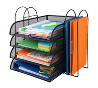 Relaxdays organizador de escritorio, metal, A4, 4 bandejas, 2 revisteros, (Al x An x F) 33 x 40,5 x 33,5 cm, negro