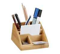 Relaxdays Organizador de Escritorio Pequeño, Bambú, Beige, 9 x 13 x 16 cm | Caja para bolígrafos de escritorio y oficina, (Al x An x Fon): 9 x 13 x 16 cm