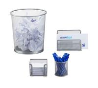 Relaxdays Organizador de escritorio Set 4 piezas plata