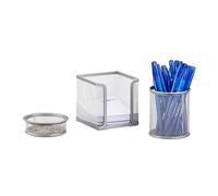 Relaxdays Organizador de Escritorio Set de 3, Metal, Plateado, 3 Piezas, Acero, 13.5x10.5x10 cm, 3 Unidades