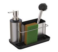 Relaxdays Organizador de fregadero con dispensador negro,plata