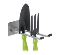 Relaxdays Pared Organizador de Herramientas, Gancho Colgar Escobas o Rastrillos 24cm, Soporte Taller, Garaje, Acero, Plateado, 7,5 x 9 x 24 cm