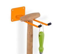 Relaxdays Organizador de Herramientas, Naranja | Gancho Colgar Escobas o Rastrillos, 24cm, Soporte Taller o Garaje, Acero
