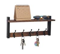 Relaxdays Organizador de Llaves 5 Ganchos con Bandeja, Pared, 19x43,5x11,5 cm, Industrial marrón/Negro