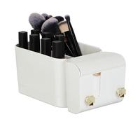 Relaxdays Organizador de Maquillaje 2 Ganchos, 4 Compartimentos, para Bastoncillos, Pared, Plástico, Blanco y Dorado