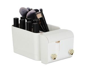 Relaxdays Organizador de Maquillaje 2 Ganchos, 4 Compartimentos, para Bastoncillos, Pared, Plástico, Blanco y Dorado