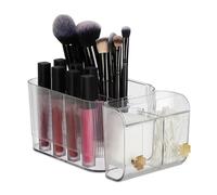 Relaxdays Organizador de Maquillaje 4 Compartimentos y 2 Ganchos, para Bastoncillos, para Pared, Transparente y Dorado