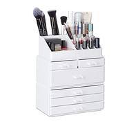 Relaxdays Organizador de Maquillaje Acrílico, Blanco | Con 6 cajones y medidas de 29 x 23.5 x 14 cm, ideal para mantener tu maquillaje ordenado.