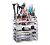 Relaxdays Organizador de Maquillaje Acrílico, Dorado | Con 6 cajones y medidas de 29 x 23.5 x 14 cm, ideal para mantener tu maquillaje ordenado y accesible.