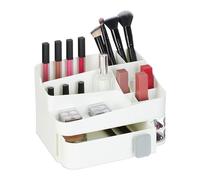 Relaxdays Organizador de Maquillaje, con 18 Compartimentos, Almacenamiento Cosméticos, Plástico, 15 x 26 x 21 cm, Blanco