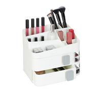 Relaxdays Organizador de Maquillaje, con 21 Compartimentos, Almacenamiento Cosméticos, Plástico, 21,5x26x21 cm, Blanco
