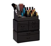 Relaxdays Organizador de Maquillaje con 21 Compartimentos, Fibra Acrílica, Negro, 29.5x23.5x14 cm, 29,5 x 23,5 x 14 cm