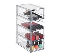 Relaxdays Organizador de Maquillaje con 4 Cajones, para Tocador, Escritorio, Taller, Plástico, Cajonera, Transparente