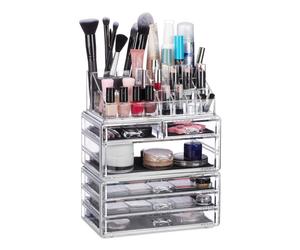 Relaxdays Organizador de maquillaje con 6 cajones negro,transparente