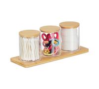 Relaxdays Organizador de maquillaje triple bandeja marrón claro,transparente