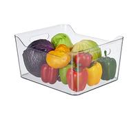 Relaxdays Organizador de Nevera 18 x 37 x 29,5 cm, Almacenaje de Alimentos, Caja para Frigorífico con Asas, Transparente