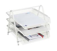 Relaxdays Organizador Oficina 3 Niveles, Bandeja Documentos Metal, Soportepara Papel A4, 26,5x29,5X 35,5 cm, Blanco, Acero