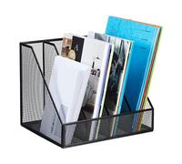 Relaxdays Organizador de pie Archivador A4 con 4 Compartimentos, Malla Metálica, 26 x 31 x 26 cm, Oficina y Teletrabajo, Negro, Acero