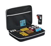 Relaxdays Organizador de Pilas con Comprobador, Portapilas y Tester, para 134 Baterías de Tipo AA, AAA, C, D & 9V, Negro, Nailon, 24 x 34 x 8 cm
