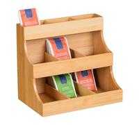 Relaxdays Organizador de Té, 9 Compartimentos, Bambú, 24x26x17,5 cm, Infusiones y Cápsulas de Café, Vertical, Natural