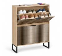 Relaxdays Organizador de Zapatos 2 cajones 78x102x24 cm Natural/Negro | MDF de 1,5 cm, armario para zapatos, sistema antivuelco