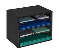 Relaxdays Organizador Documentos, Formato A4, Almacenamiento Amplio Cartas, 4 Compartimentos, 28 x 35,5 x 25 cm, Negro