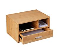 Relaxdays Schreibtisch Organizer mit Schublade Organizador Escritorio 1 Cajón, 2 Compartimentos, 22 x 40 x 31 cm, Bambú, Almacenaje Material Oficina, Natural, Aluminio