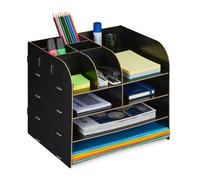 Relaxdays Organizador Escritorio Documentos, 10 Compartimentos, 27,5x32,5x25 cm, Cajonera Sobremesa MDF, Color Negro, Tablero de Fibras