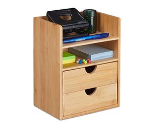 Relaxdays Organizador Escritorio 2 Cajones 2 Baldas, Artículos Oficina, Cajonera Sobremesa Bambú, 24x19x13 cm, Natural