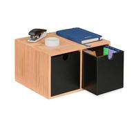 Relaxdays Organizador Escritorio, 2 Cajones, Rectangular, Bambú y MDF, 14,5x24,5x20 cm, Sobremesa, Natural y Negro, Tablero de Fibras