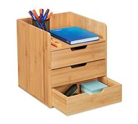 Relaxdays Organizador Escritorio 3 Cajones y 1 Balda, Material Oficina, 33 x 30 x 31 cm, Cajonera Sobremesa, Natural, Tablero de Fibras