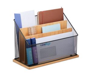 Relaxdays Organizador escritorio 3 compartimentos marrón claro,negro