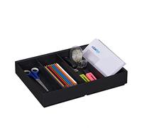 Relaxdays Organizador Escritorio, 4 Compartimentos, Cajonera Bambú Apilable, Multifuncional, 6,5x35x26 cm, Antracita, 6.5 x 35 x 26 cm