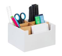 Relaxdays Organizador escritorio 5 compartimientos blanco,marrón claro