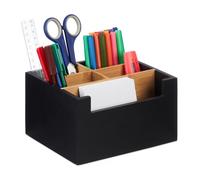 Relaxdays Compartimentos, Color Negro Organizador de Escritorio, Bambú, 5 Compartimientos, Oficina o Baño, Portalápices, 9,5 x 18 x 15 cm